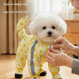 Yellow L size Pineapple Print Full-Cover Dog Raincoat with Transparent Hood, Waterproof Four-Leg Pet Rain Suit with Reflective Strips and Integrated Leash Ring for Small and Medium Dogs