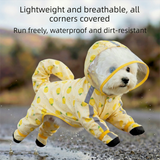 Yellow L size Pineapple Print Full-Cover Dog Raincoat with Transparent Hood, Waterproof Four-Leg Pet Rain Suit with Reflective Strips and Integrated Leash Ring for Small and Medium Dogs