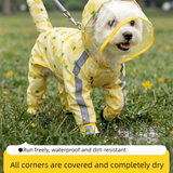 3-piece Dog Rainy Day Care Set with  Yellow XL size Waterproof Raincoat, 30x30cm Paw Towel and 70x140cm Pet Bath Towel, Quick-Dry Pet Rain Protection Kit for Small and Medium Dogs