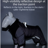 Grey S size Winter Dog Jumpsuit Coat – Waterproof Four-Leg Pet Jacket with Reflective Harness Clip, Windproof Warm Padded Puppy Snowsuit, Adjustable Polyester Dog Clothing for Small to Medium Dogs