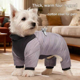 Blue L size Winter Dog Jumpsuit Coat – Waterproof Four-Leg Pet Jacket with Reflective Harness Clip, Windproof Warm Padded Puppy Snowsuit, Adjustable Polyester Dog Clothing for Small to Medium Dogs