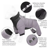 Orange S size Winter Dog Jumpsuit Coat – Waterproof Four-Leg Pet Jacket with Reflective Harness Clip, Windproof Warm Padded Puppy Snowsuit, Adjustable Polyester Dog Clothing for Small to Medium Dogs
