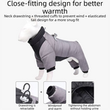 Yellow L size Winter Dog Jumpsuit Coat – Waterproof Four-Leg Pet Jacket with Reflective Harness Clip, Windproof Warm Padded Puppy Snowsuit, Adjustable Polyester Dog Clothing for Small to Medium Dogs