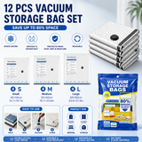 12-piece Travel Vacuum Storage Bags Set for Clothes and Bedding, Space Saving Compression Bags for Suitcases, Wardrobes and Seasonal Storage, Reusable PA+PE Vacuum Seal Bags