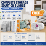 6 Pack Vacuum Storage Bags and  Wireless Electric Pump and Renewable Mini Dehumidifier Bundle, Travel Compression Storage Set for Clothes, Blankets and Bedding
