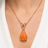 Orange Opal Teardrop Rose gold-plated chain Pendant Necklace for Women, Elegant Sparkling Opal Drop Necklace, Adjustable Chain Fashion Jewellery Gift