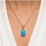 Blue Opal Teardrop Rose gold-plated chain Pendant Necklace for Women, Elegant Sparkling Opal Drop Necklace, Adjustable Chain Fashion Jewellery Gift