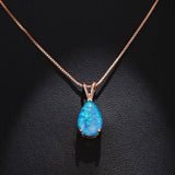 Blue Opal Teardrop Rose gold-plated chain Pendant Necklace for Women, Elegant Sparkling Opal Drop Necklace, Adjustable Chain Fashion Jewellery Gift