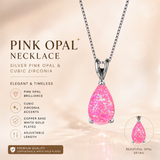 Pink Opal Teardrop Platinum-plated chain Pendant Necklace for Women, Elegant Sparkling Opal Drop Necklace, Adjustable Chain Fashion Jewellery Gift