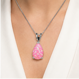 Pink Opal Teardrop Platinum-plated chain Pendant Necklace for Women, Elegant Sparkling Opal Drop Necklace, Adjustable Chain Fashion Jewellery Gift