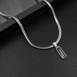Black Zircon Bar Pendant Necklace 40cm+5cm for Men, Stainless Steel Cuban Chain Necklace, Minimalist Hip Hop Street Style Jewellery