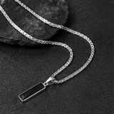 Black Zircon Bar Pendant Necklace 40cm+5cm for Men, Stainless Steel Cuban Chain Necklace, Minimalist Hip Hop Street Style Jewellery