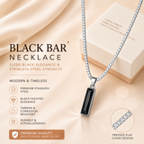 Black Zircon Bar Pendant Necklace 45cm+5cm for Men, Stainless Steel Cuban Chain Necklace, Minimalist Hip Hop Street Style Jewellery