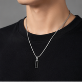 Black Zircon Bar Pendant Necklace 45cm+5cm for Men, Stainless Steel Cuban Chain Necklace, Minimalist Hip Hop Street Style Jewellery