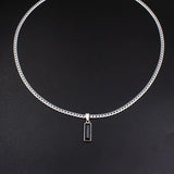 Black Zircon Bar Pendant Necklace 45cm+5cm for Men, Stainless Steel Cuban Chain Necklace, Minimalist Hip Hop Street Style Jewellery