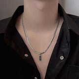 Black Zircon Bar Pendant Necklace 50cm+5cm for Men, Stainless Steel Cuban Chain Necklace, Minimalist Hip Hop Street Style Jewellery