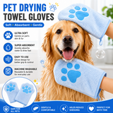 2-piece Blue Quick-drying pet grooming glove towel; made of soft, highly absorbent coral fleece; suitable for drying dogs and cats after bathing.