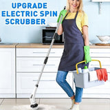 White 9 piece replaceable cleaning brush heads Electric Spin Scrubber with Extendable Handle - Cordless Rechargeable Cleaning Brush for Kitchen, Bathroom and Floors - IPX6 Waterproof, 2-Speed Motor, Long Battery Life