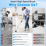 White 9 piece replaceable cleaning brush heads Electric Spin Scrubber with Extendable Handle - Cordless Rechargeable Cleaning Brush for Kitchen, Bathroom and Floors - IPX6 Waterproof, 2-Speed Motor, Long Battery Life