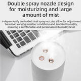White Dual Spray USB Humidifier with Warm LED Night Light - 400ml Mini Portable Desk and Car Humidifier, Quiet Mist Output, ABS and PP Construction, Compact Rechargeable Moisture Solution for Home Office Travel