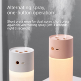Pink Dual Spray USB Humidifier with Warm LED Night Light - 400ml Mini Portable Desk and Car Humidifier, Quiet Mist Output, ABS and PP Construction, Compact Rechargeable Moisture Solution for Home Office Travel