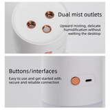Pink Dual Spray USB Humidifier with Warm LED Night Light - 400ml Mini Portable Desk and Car Humidifier, Quiet Mist Output, ABS and PP Construction, Compact Rechargeable Moisture Solution for Home Office Travel