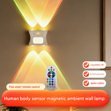 3PCS Smart Home Atmosphere Set – White USB Rechargeable Camera Humidifier & 2pcs White RGB Motion Sensor Wall Light, Magnetic Wireless Night Lamp with Remote Control for Bedroom, Living Room & Office
