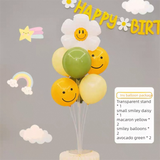 2 Pack Daisy Birthday Balloon Table Centerpiece Set（"Happy Birthday" letter style and pale yellow balloon style）, 10 Inch Latex Balloons with Smiley Flower Topper, Kids Birthday Party Decoration for Baby Shower, First Birthday & Celebration Events