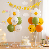 2 Pack Daisy Birthday Balloon Table Centerpiece Set（"Happy Birthday" letter style and pale Orange balloon style）, 10 Inch Latex Balloons with Smiley Flower Topper, Kids Birthday Party Decoration for Baby Shower, First Birthday & Celebration Events