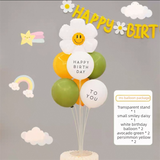 3-pcs Birthday Party Decoration Set with 2-pack Smiley Daisy Balloon Centerpieces & Blue and Pink Happy Birthday Felt Banner, Kids Birthday Party Decor Kit, Photo Booth Backdrop Supplies,