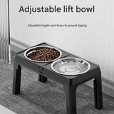 Black Adjustable Elevated Dog Bowl Stand with Stainless Steel Double Bowls, Foldable Raised Pet Feeding Station for Medium & Large Dogs, Anti-Slip Height Adjustable Food and Water Feeder