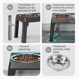 Black Adjustable Elevated Dog Bowl Stand with Stainless Steel Double Bowls, Foldable Raised Pet Feeding Station for Medium & Large Dogs, Anti-Slip Height Adjustable Food and Water Feeder