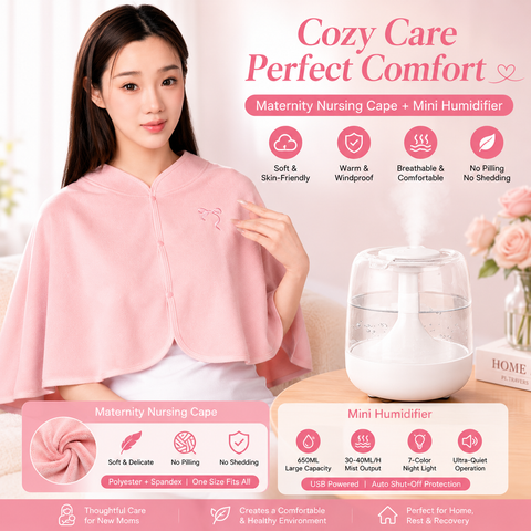2 pcs Relaxing Winter Set - Pink  Nursing Cape and White Mini Humidifier Soothing – Soft Postpartum Shawl & 650ml USB Air Humidifier for Home Comfort，Relax Self Care Present for Women