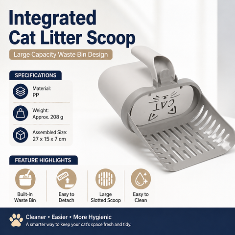 All-in-one Cat Litter Scoop - Detachable High-Capacity Waste Storage Bin with Garbage Bags, PP Material Cat Cleaning Tool for Efficient Litter Box Maintenance In Australia - Darrahopens