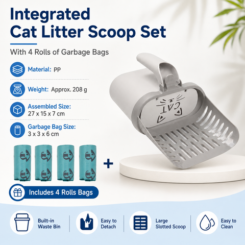All-in-one Cat Litter Scoop Includes 4 rolls of trash bags - Detachable High-Capacity Waste Storage Bin with Garbage Bags, PP Material Cat Cleaning Tool for Efficient Litter Box Maintenance In Australia - Darrahopens
