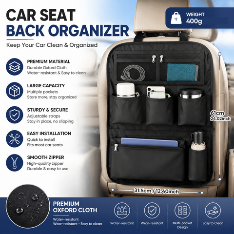 Black Car Seat Back Organizer - 210D Oxford Cloth, Water-Resistant & Multi-Pocket Design - Space-Saving Storage for Cars, Camping & Home Use In Australia - Darrahopens