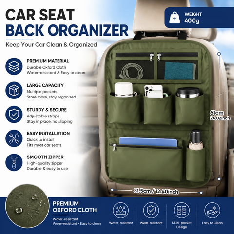 Green Car Seat Back Organizer - 210D Oxford Cloth, Water-Resistant & Multi-Pocket Design - Space-Saving Storage for Cars, Camping & Home Use In Australia - Darrahopens
