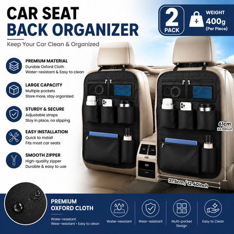 2 pcs Black Car Seat Back Organizer - 210D Oxford Cloth, Water-Resistant & Multi-Pocket Design - Space-Saving Storage for Cars, Camping & Home Use In Australia - Darrahopens