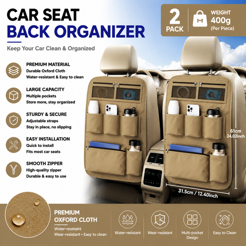 2 pcs Brown Car Seat Back Organizer - 210D Oxford Cloth, Water-Resistant & Multi-Pocket Design - Space-Saving Storage for Cars, Camping & Home Use In Australia - Darrahopens