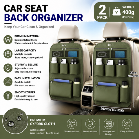 2 pcs Green Car Seat Back Organizer - 210D Oxford Cloth, Water-Resistant & Multi-Pocket Design - Space-Saving Storage for Cars, Camping & Home Use In Australia - Darrahopens