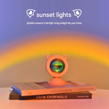 Pink Cat Ear Sunset Projection Lamp and  150x200cm Black Mandala Tapestry Combo - USB Powered ABS Mini Light withPolyester Wall Hanging for Bedroom, Living Room & Photography Ambiance In Australia - Darrahopens