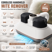 White Wireless Handheld Mite Remover Vacuum - Dual Cup Strong Suction UV Sterilization High Frequency Tapping Portable Bed Sofa Cleaner for Home In Australia - Darrahopens