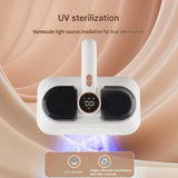 White Wireless Handheld Mite Remover Vacuum - Dual Cup Strong Suction UV Sterilization High Frequency Tapping Portable Bed Sofa Cleaner for Home