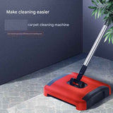 Red Manual Carpet Sweeper with Triple Roller Brushes - Non-Electric Push Broom for Pet Hair, Lightweight Floor Cleaner with Detachable Handle and Large Dustbin In Australia - Darrahopens