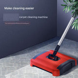 White Wireless Handheld Mite Remover and Red Manual Carpet Sweeper Combo - Dual Cup Strong Suction UV Sterilization High Frequency Tapping Portable Bed Sofa Cleaner with Triple Roller Brush carpet Push Broom for Pet Hair and small fragments