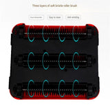 White Wireless Handheld Mite Remover and Red Manual Carpet Sweeper Combo - Dual Cup Strong Suction UV Sterilization High Frequency Tapping Portable Bed Sofa Cleaner with Triple Roller Brush carpet Push Broom for Pet Hair and small fragments