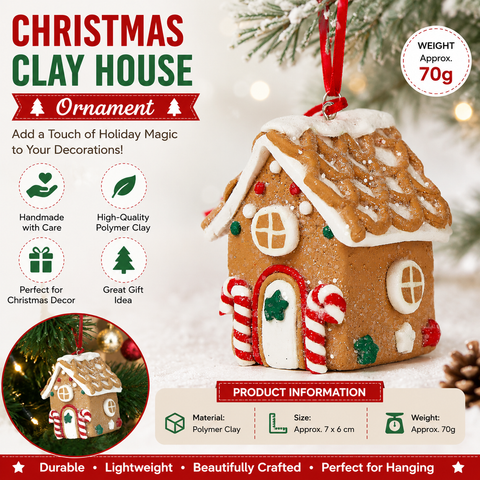 Double-crutch model Gingerbread House Christmas Tree Ornament - Made of polymer clay with snowflake details, perfect for Christmas decorations, suitable for home and window displays In Australia - Darrahopens