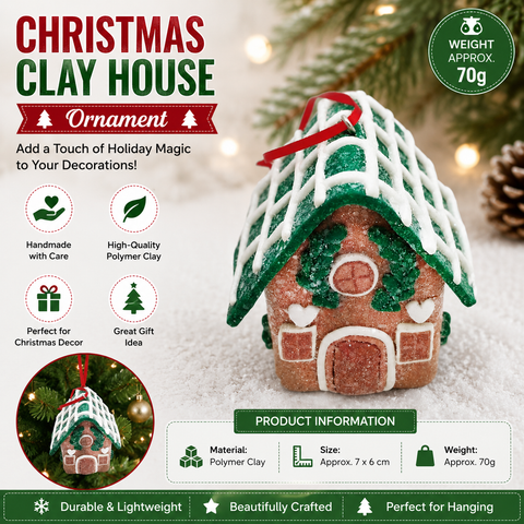 Green Eaves Style Gingerbread House Christmas Tree Ornament - Made of polymer clay with snowflake details, perfect for Christmas decorations, suitable for home and window displays In Australia - Darrahopens