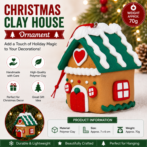 Red Heart Design Gingerbread House Christmas Tree Ornament - Made of polymer clay with snowflake details, perfect for Christmas decorations, suitable for home and window displays In Australia - Darrahopens