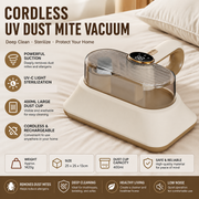 White Cordless UV-C Mite Remover Vacuum - 400ml Dust Cup, High-Frequency Tapping, Ergonomic Handle, Deep Cleaning for Bedding carpet Sofa Pet Hair In Australia - Darrahopens